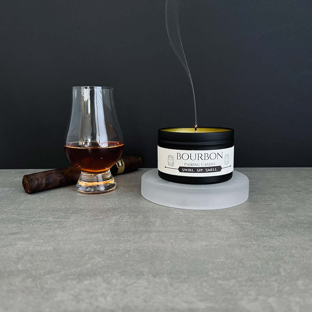 Bourbon Whiskey with Cigar and Cozy Candle