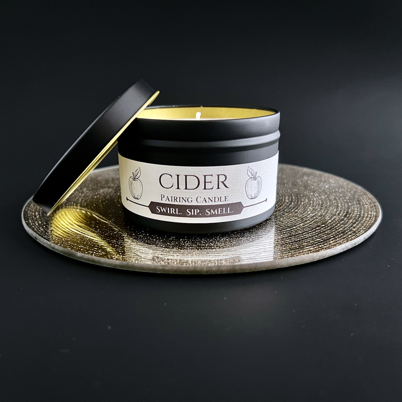 Cider Candle 8 oz Black with Lid