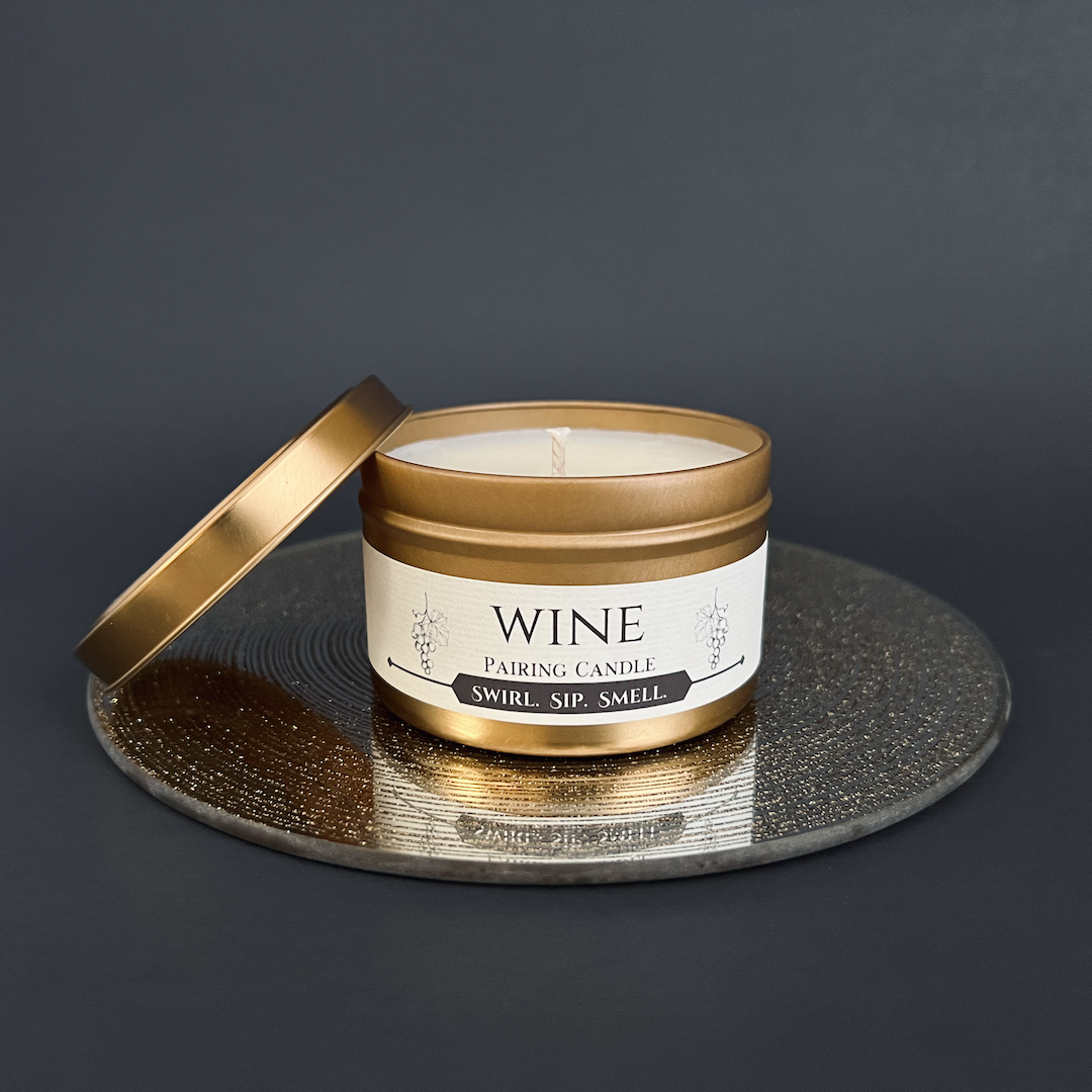 Wine Pairing Candle in Gold Tin 8 oz with Lid
